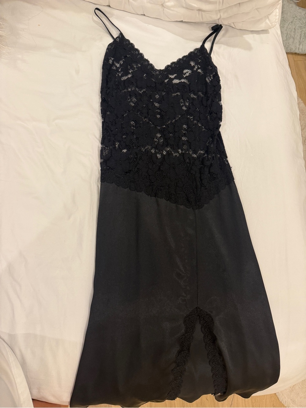 Black Lace-Trim Slip Dress - Womenโs Intimates
